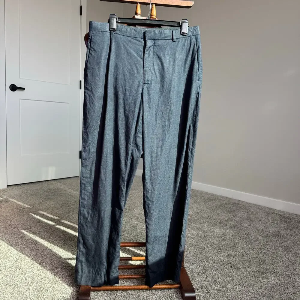 J.Crew 100% Linen Trousers Mens 32x34 Navy Straight Leg Summer Lightweight Pants